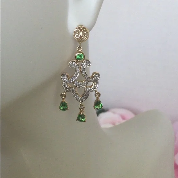 14k, Rare Tsavorite Green Garnet Chandelier Earrings.